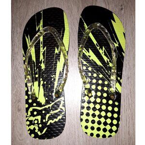 Fox Racing Logo Green and Black Flip Flops Sandals Women's Size 6 - 7 Motocross
